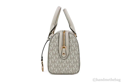 Michael Kors Travel XS Light Cream Signature PVC Duffle Crossbody Handbag